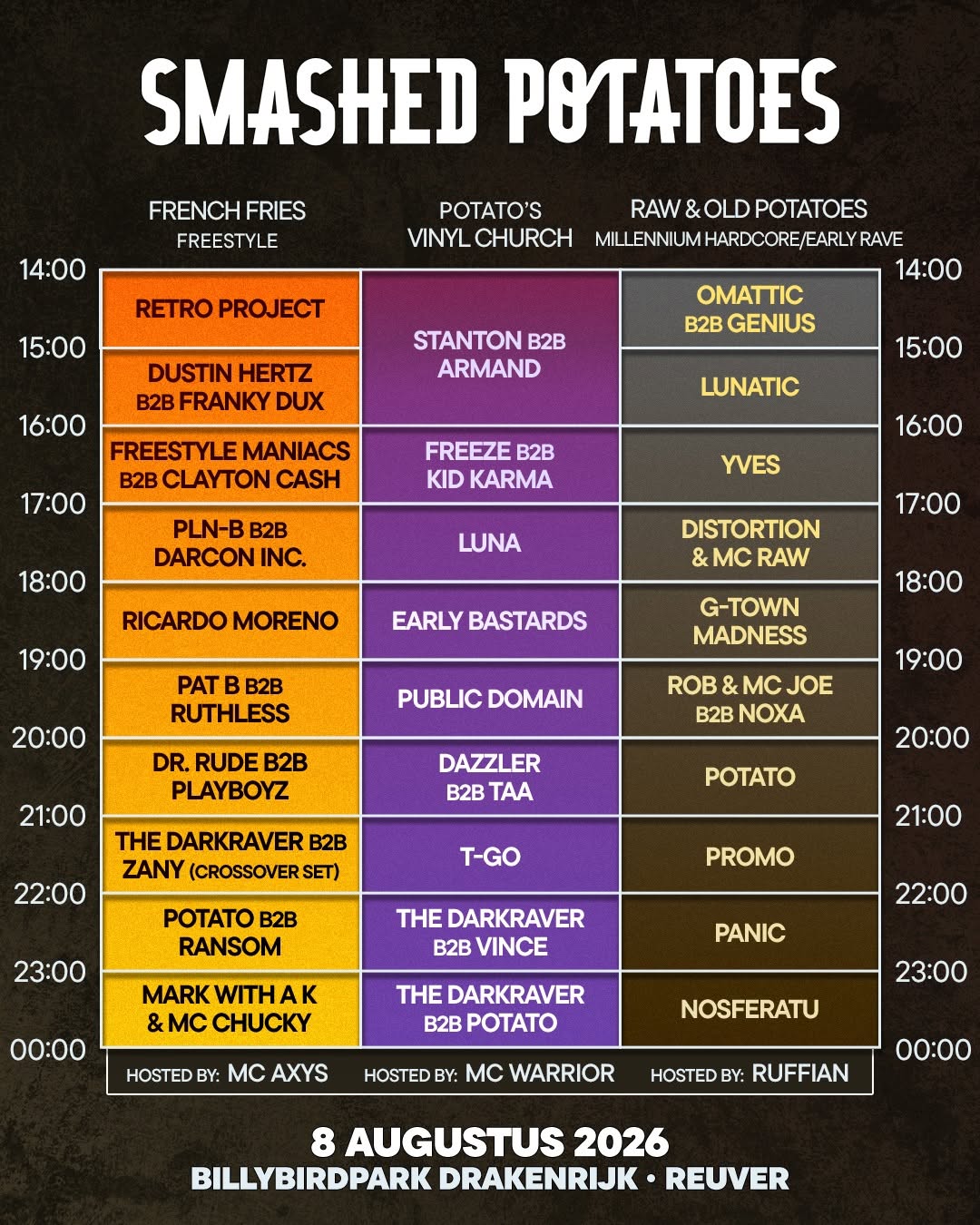 Smashed Potatoes 2026 Time Table